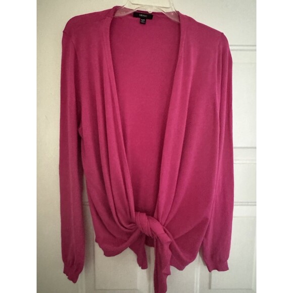 IMNYC Tie Front Open Cardigan Sweater Women’s Size XL Isaac Mizrahi Magenta - Picture 7 of 8